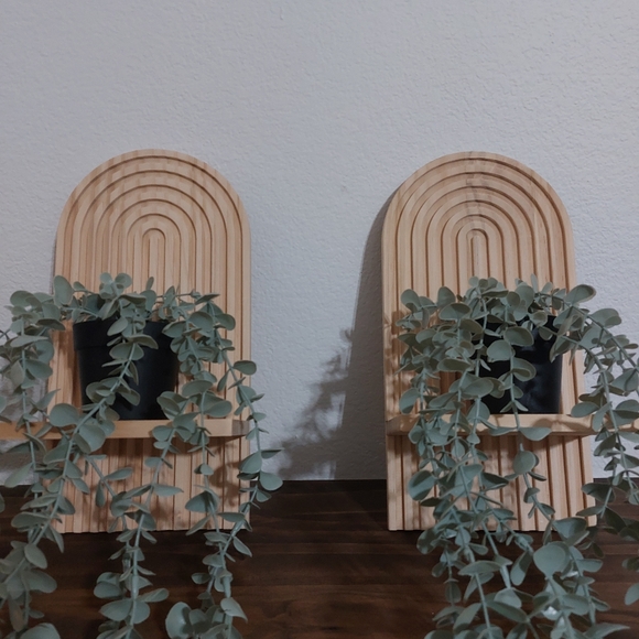 Boho Wooden Arch Rainbow Shelves Set Of 2 Boho Minimalist Decor Natural Wood - Picture 1 of 16